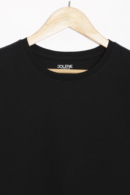 Black Solid Wide Armhole Tee