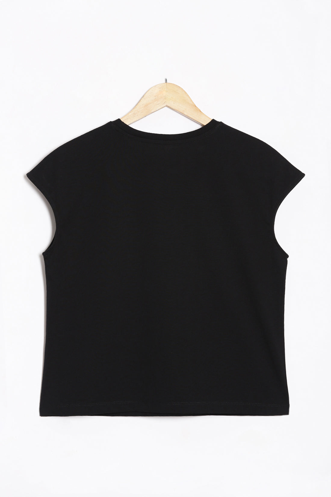 Black Solid Wide Armhole Tee