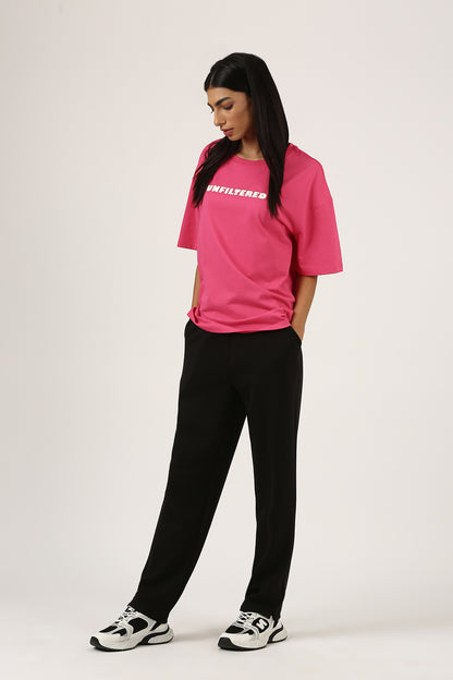 Pink "Unfiltered" Oversized Printed Tee