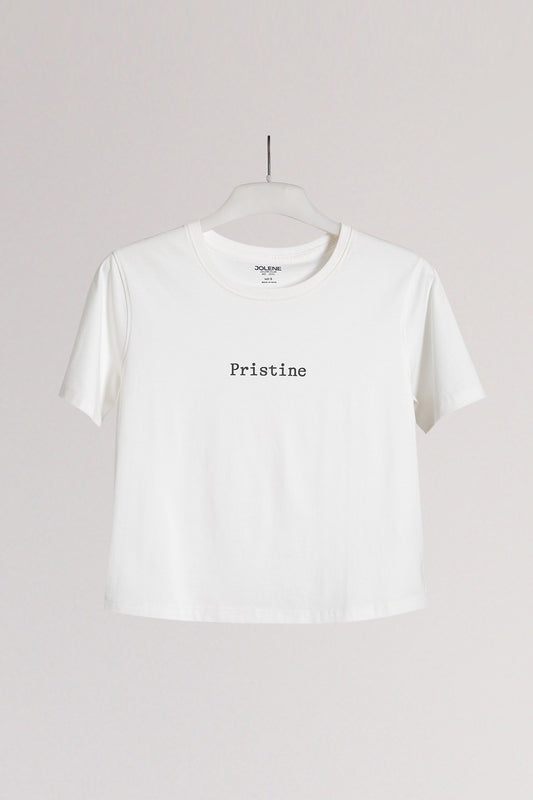 Ecru "Pristine" Printed Crop Tee