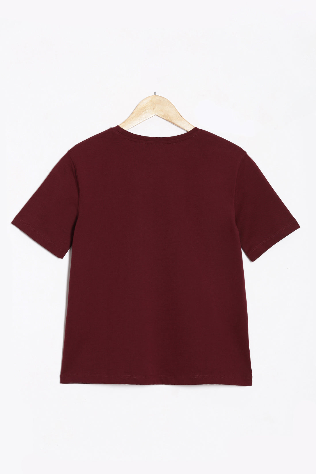 Wine Solid Crew Neck Tee