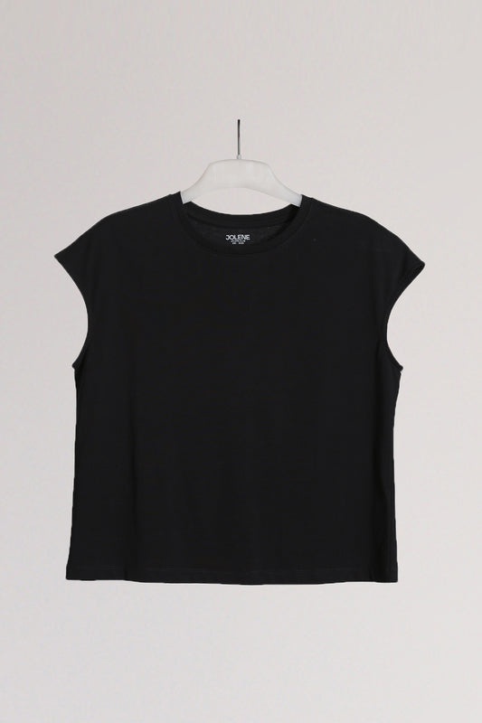 Black Solid Wide Armhole Tee