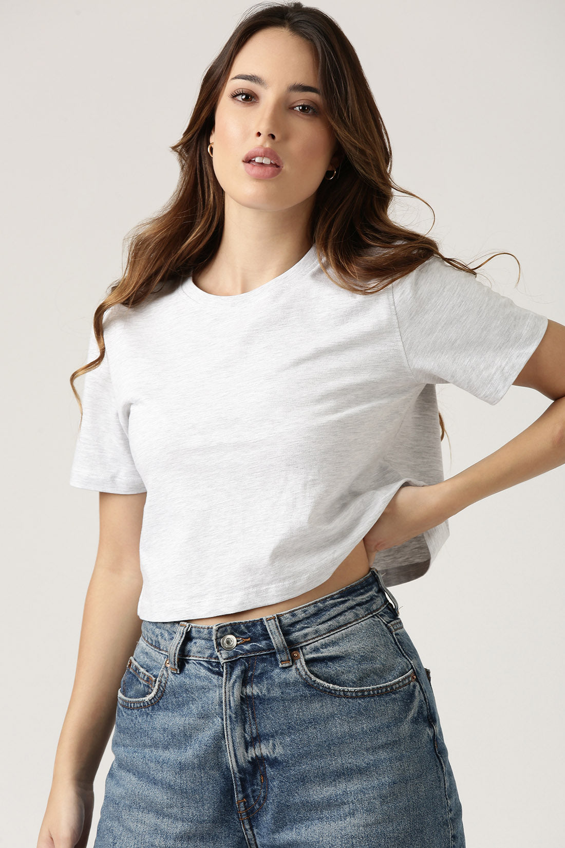 Light Grey Melange Crop Tee