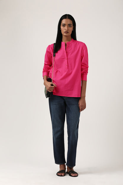 Pink Mandarin Collar Top