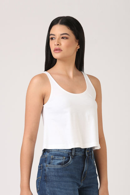 Cotton White Sleeveless T-Shirt