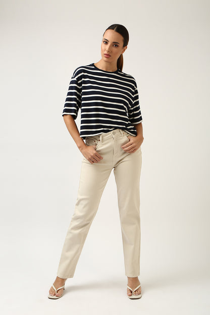 Super Soft-Boxy Tee-Navy & White Stripe