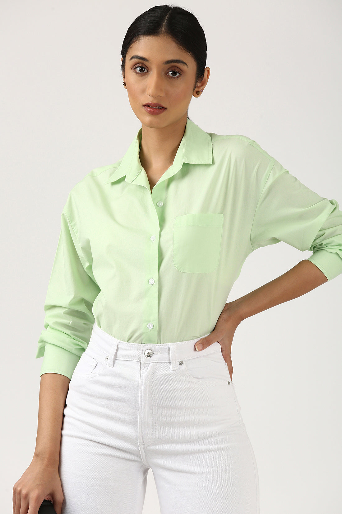 Lime Poplin Shirt With Pocket