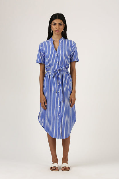 Blue & White Striped Shirt Dress