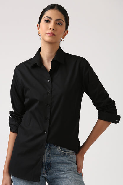 Pristine Black Structured Shirt for Women