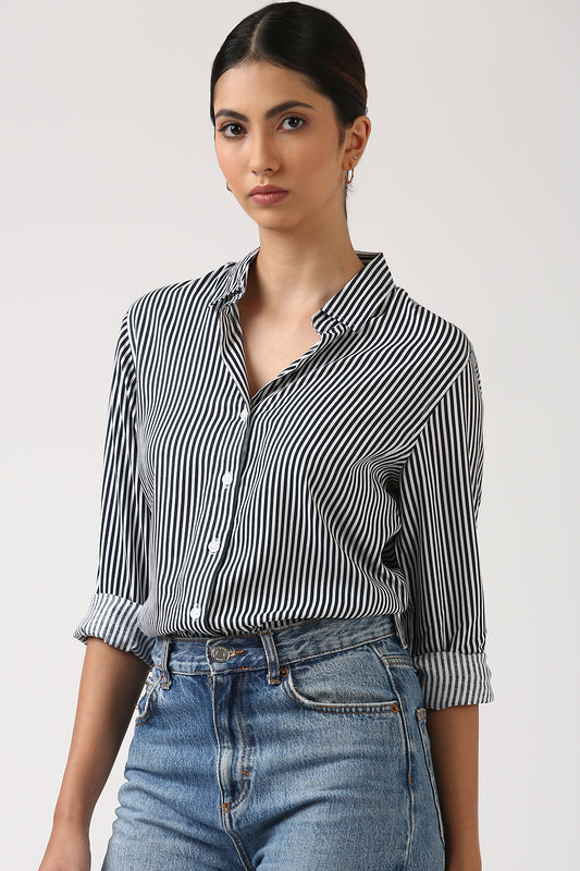 Classic Navy & White Striped Shirt