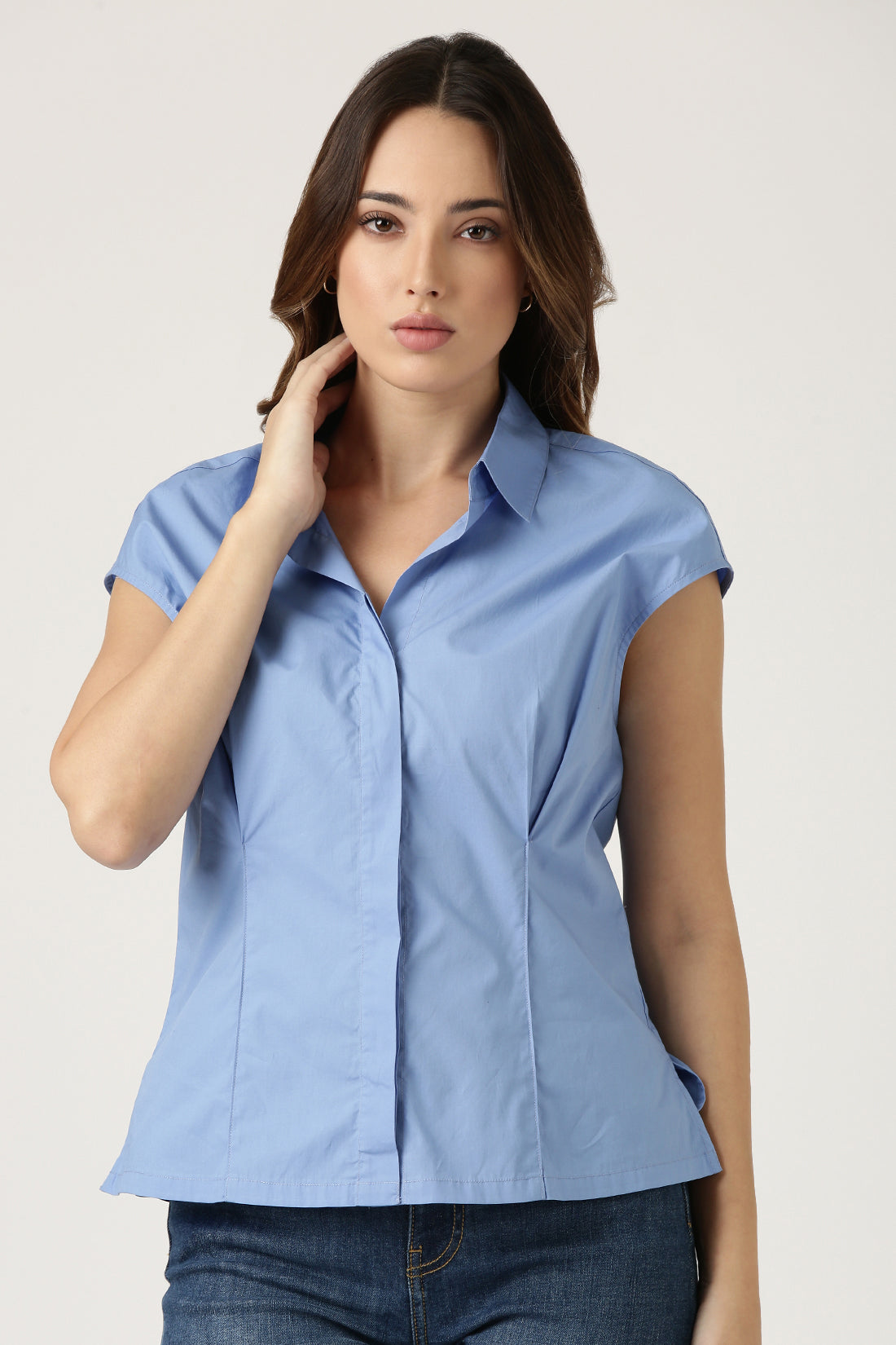 Light Cobalt Pleated Shirt