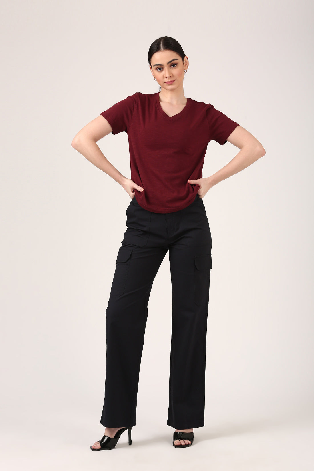 Melange Burgundy  V-Neck T-shirt