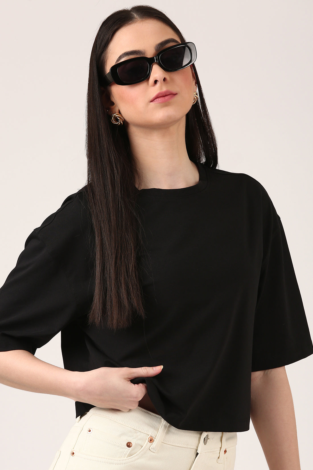 Black Boxy Cotton Spandex T-Shirt