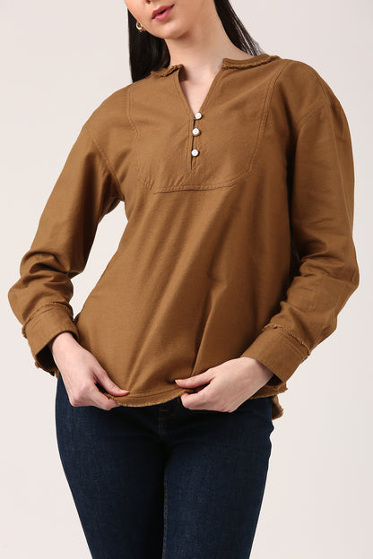 Dijon Brown Raw Edge Top