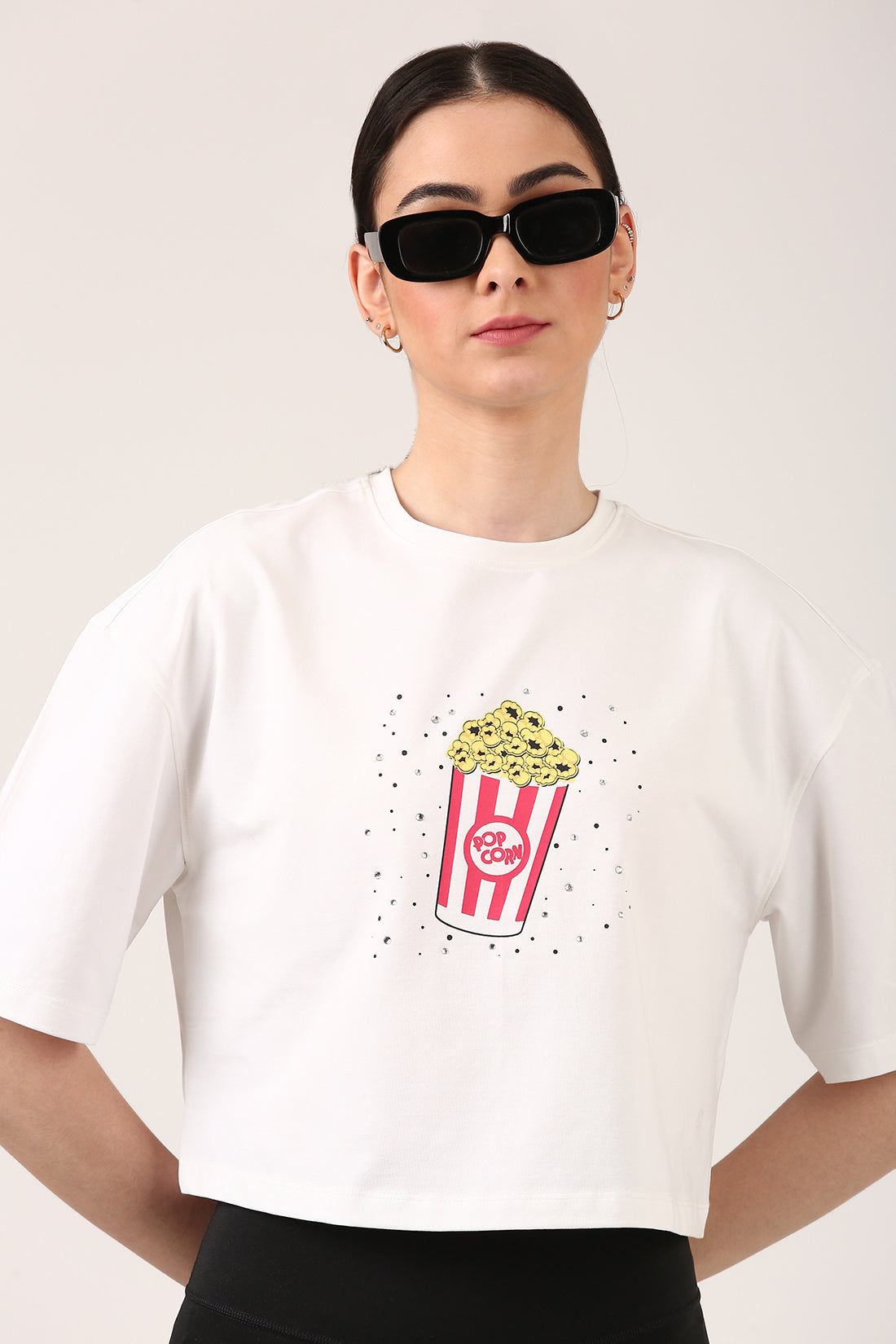 White Popcorn Printed Boxy T-Shirt