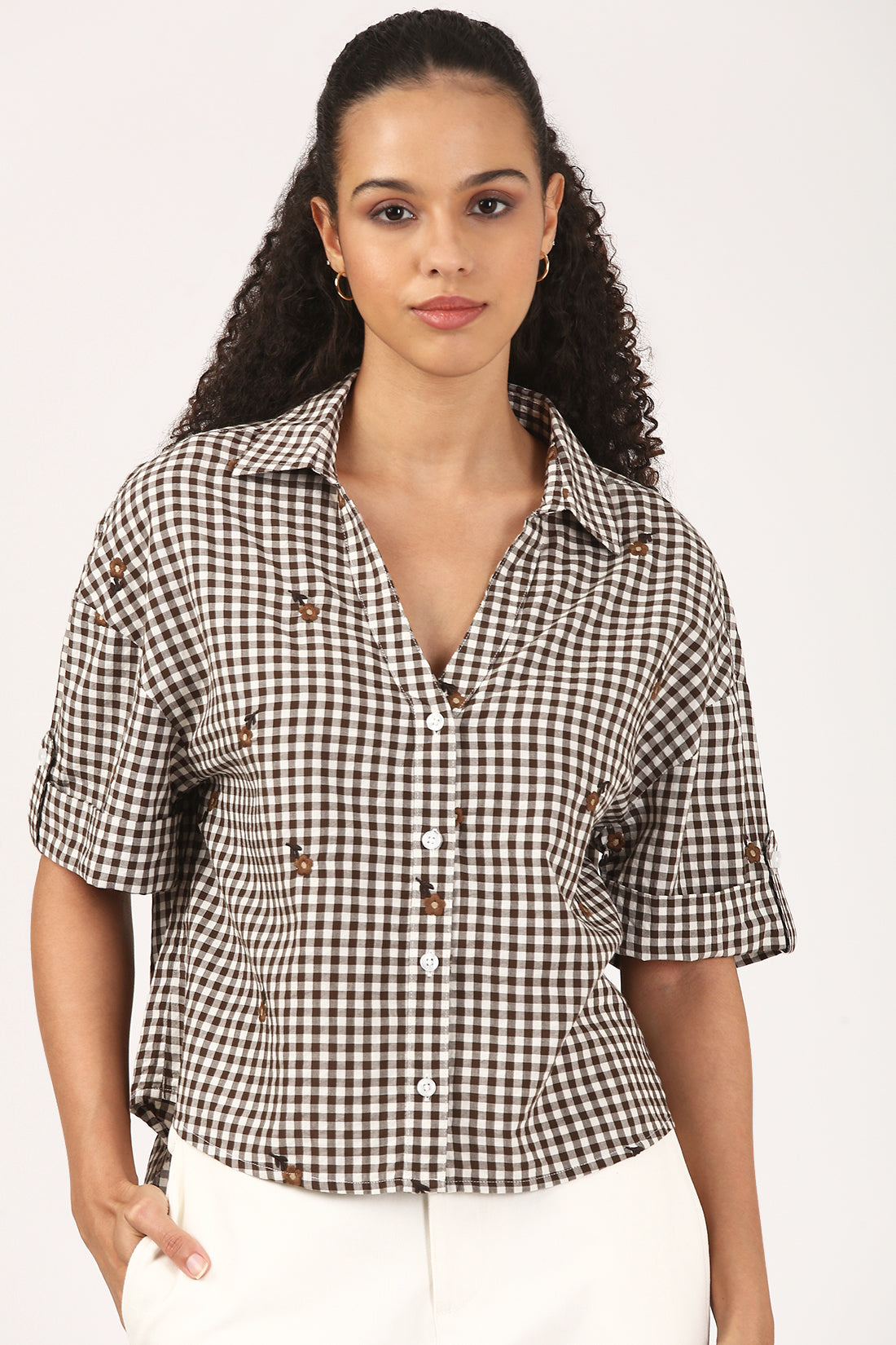 Chestnut Gingham Embroidered Shirt