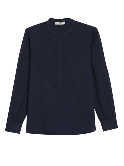 Navy Mandarin Collar Top