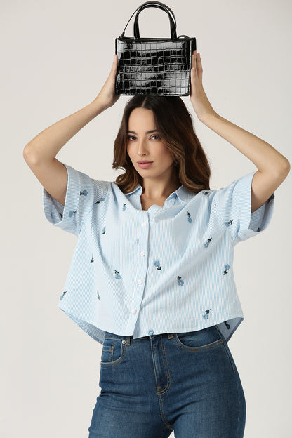 Blue Embroidered Shirt