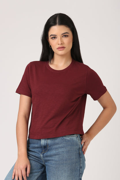 Melange Burgundy  Crop T-shirt