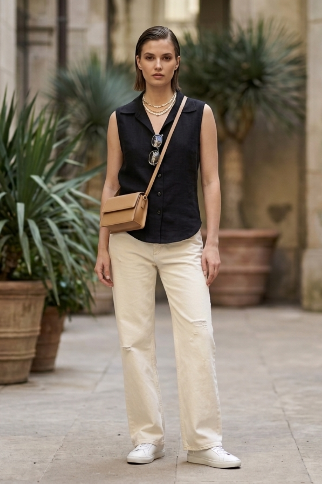 Black Cotton Sleeveless Top