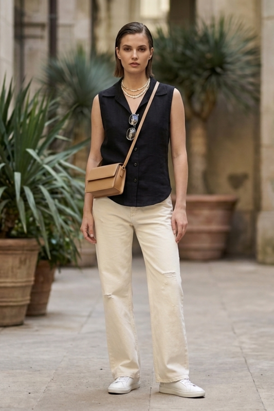 Black Cotton Sleeveless Top