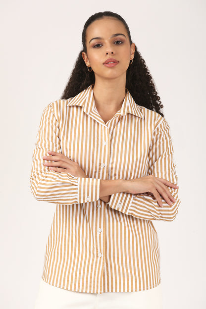 Caramel Stripe Cotton Shirt