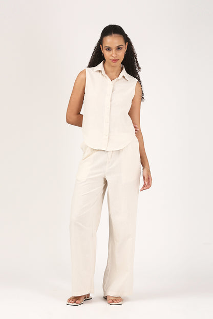 Oatmeal Cotton linen Flare Pant
