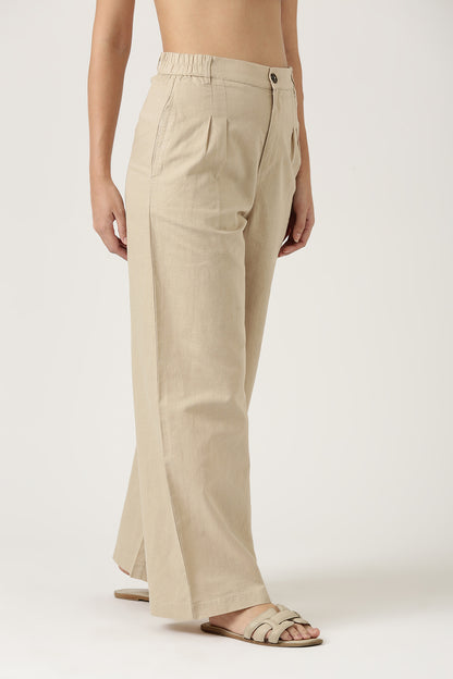 Beige Linen Flare Pant