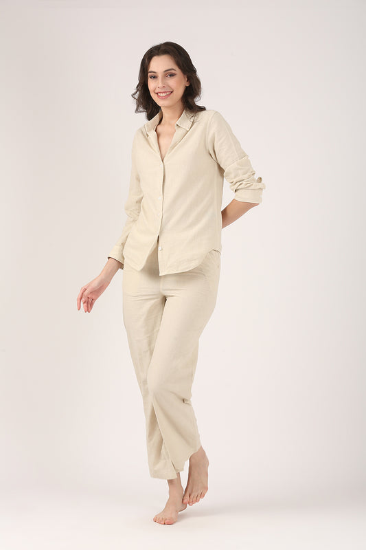 Linen Wide Leg Pants - Beige