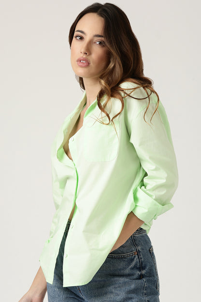 Lime Poplin Shirt With Pocket