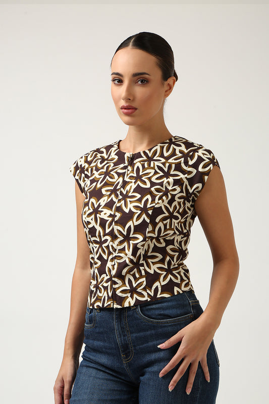 Dark Brown Printed Crop Top