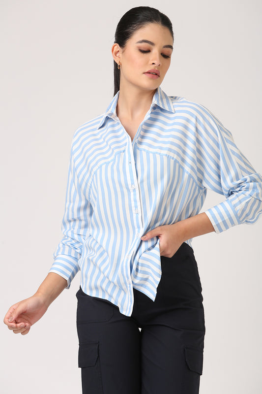 Paneled Blue Striped Shirt