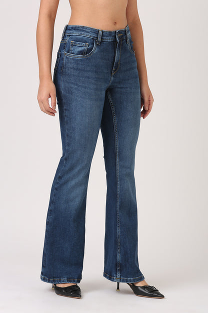 Flare High Rise Jeans-Classic Indigo