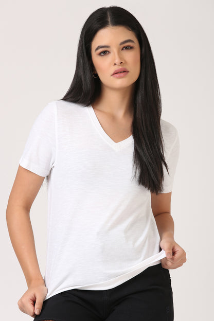 Melange White V-Neck T-Shirt