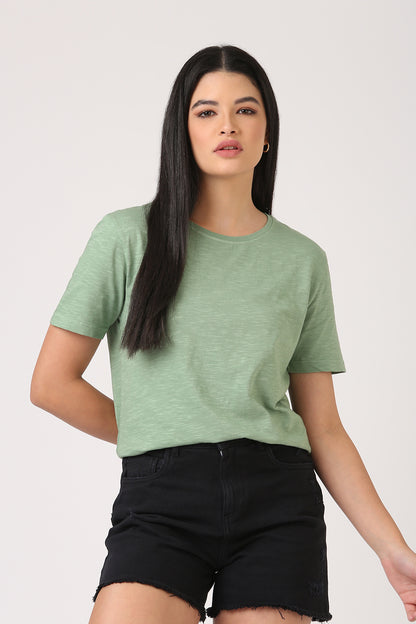 Melange Pistachio Round Neck T-Shirt