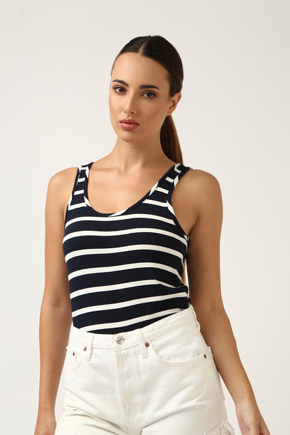 Super Soft-Tank Tee-Navy & White Stripe