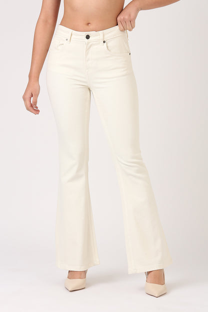 Flare High Rise Jeans-Ecru