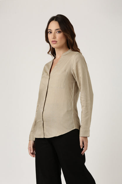 Beige Linen Casual Shirt