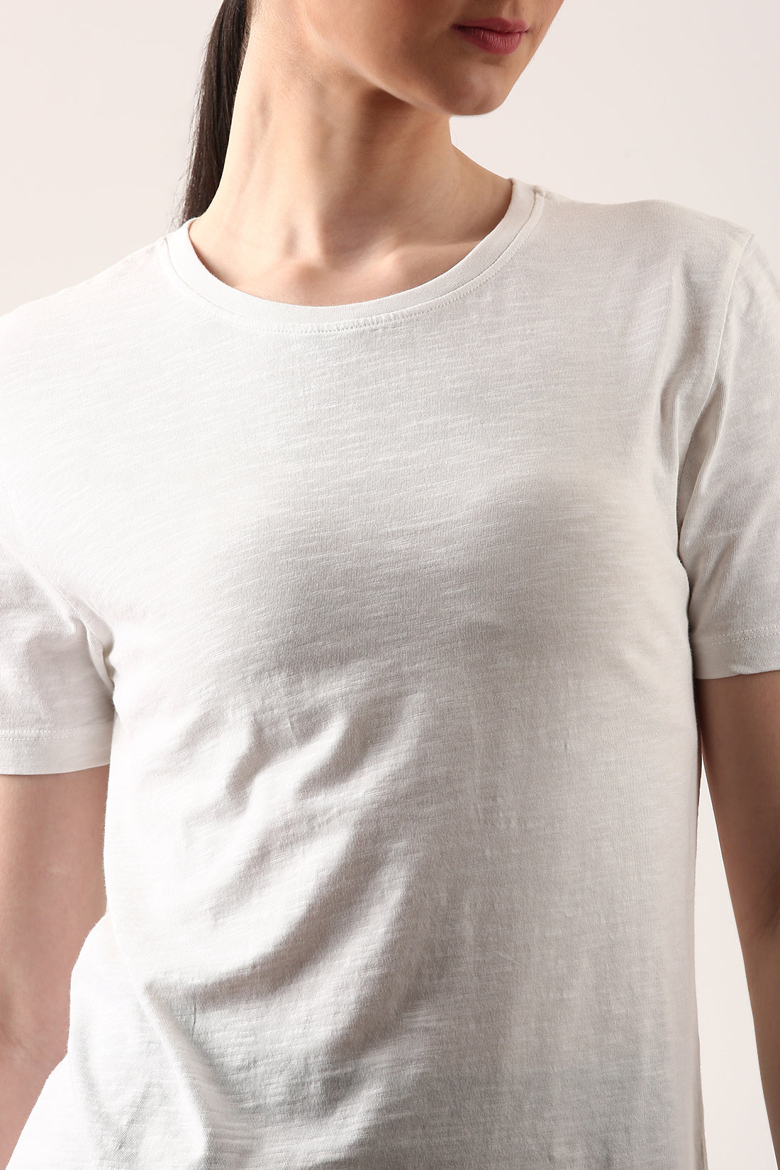 Melange White Round Neck T-Shirt