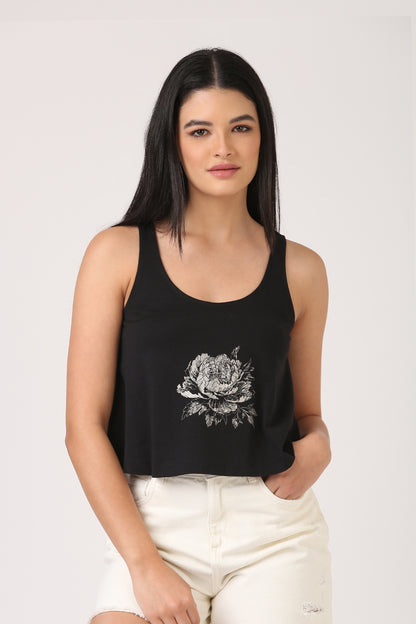 Cotton Black Printed Sleeveless T-Shirt