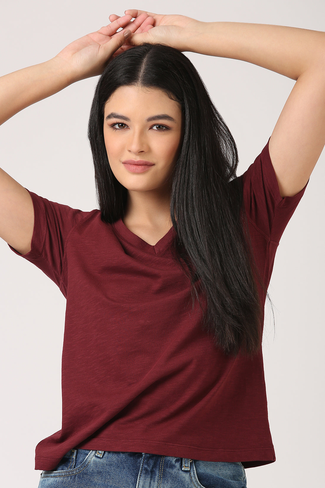 Melange Burgundy  V-Neck T-shirt