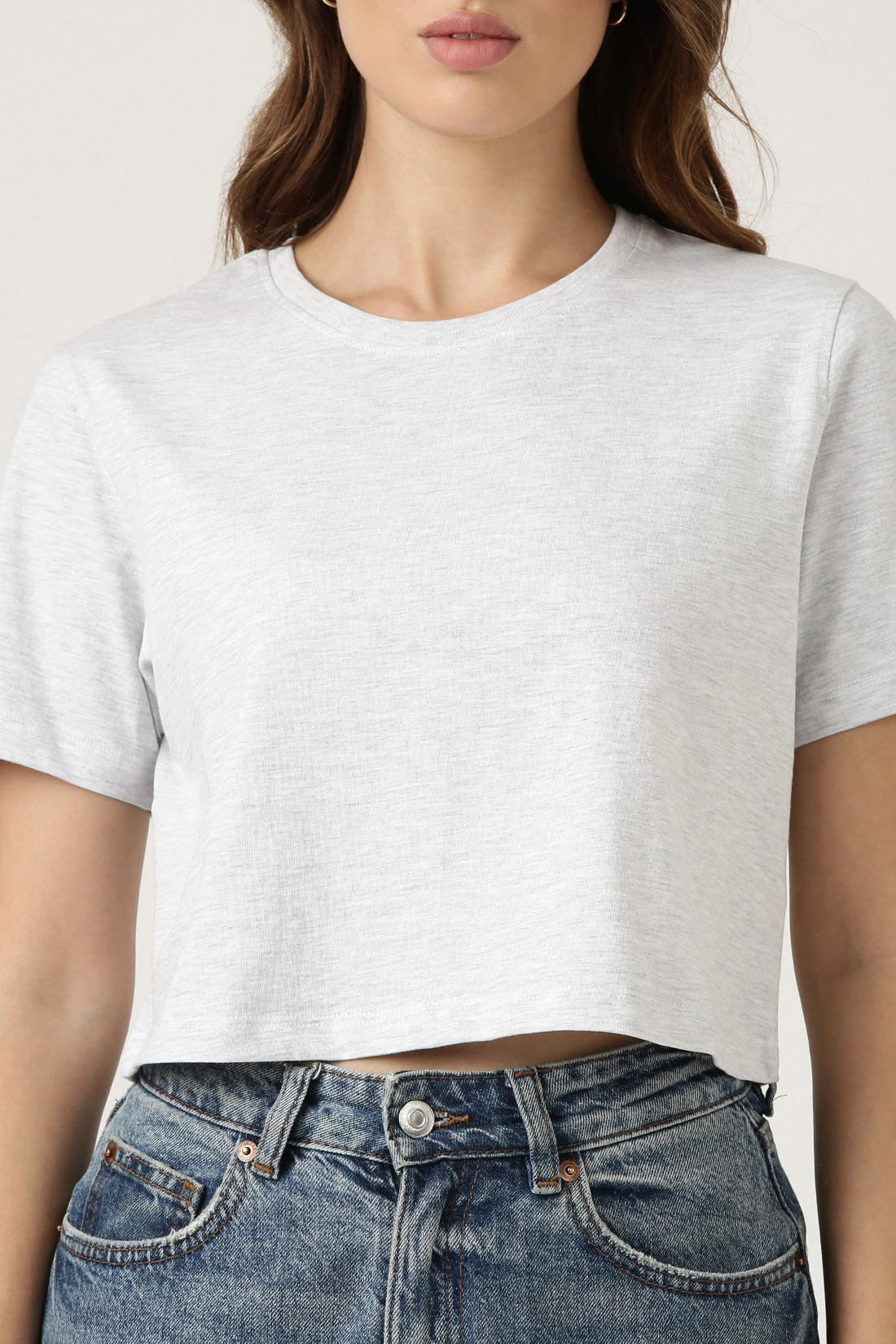 Light Grey Melange Crop Tee