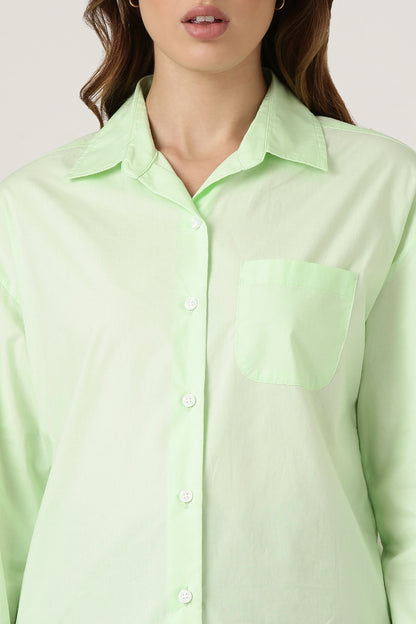 Lime Poplin Shirt With Pocket