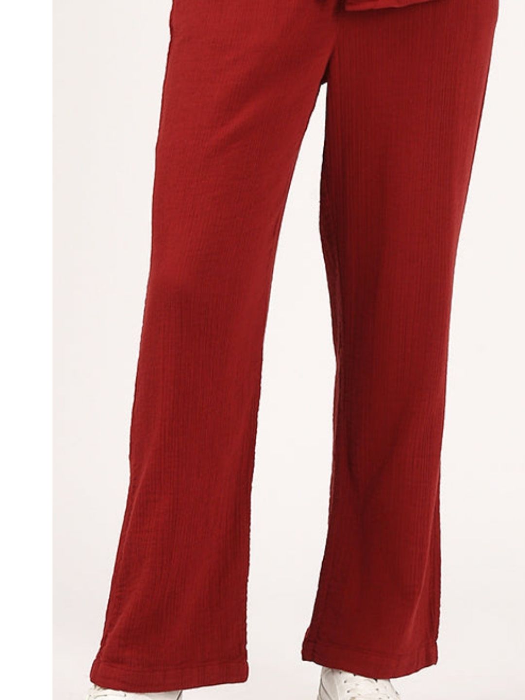 Deep Rust Cotton Double Cloth Crinkle Wide leg Pant
