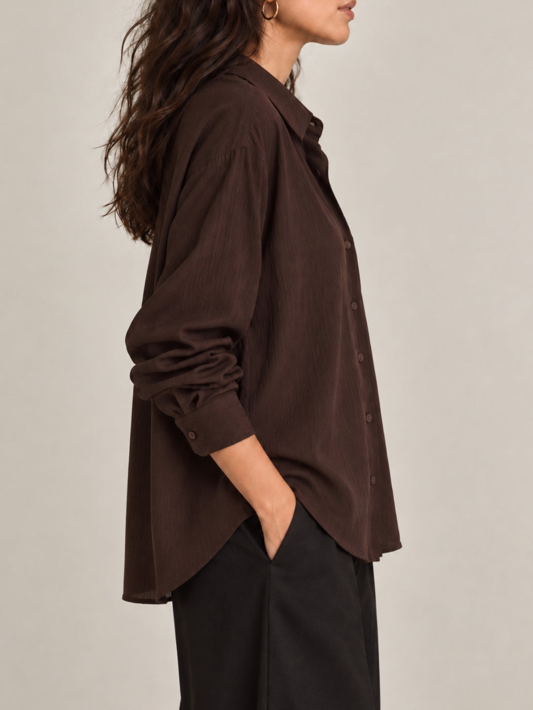 Viscose Crinkle Coffee Brown Shirt
