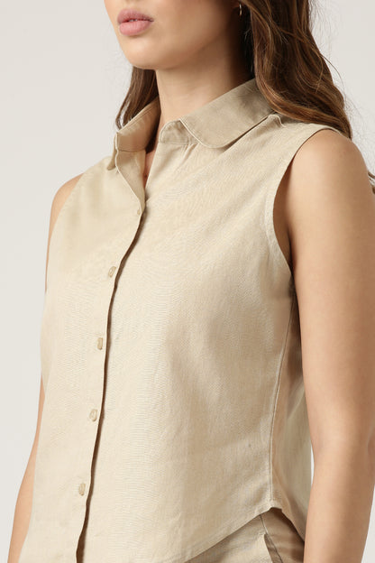 Beige Sleeveless Shirt