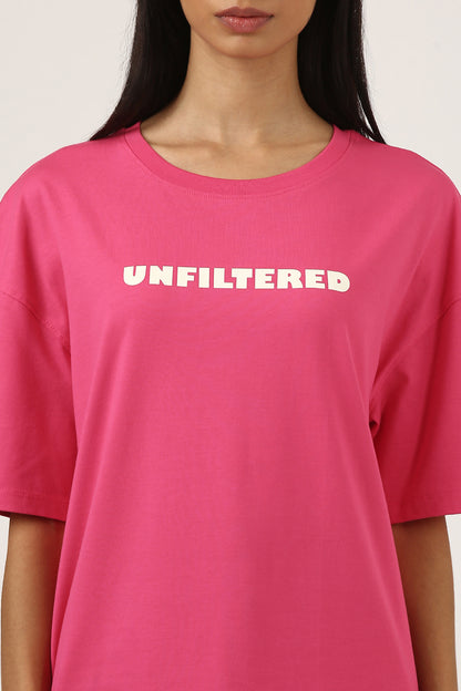 Pink "Unfiltered" Oversized Printed Tee