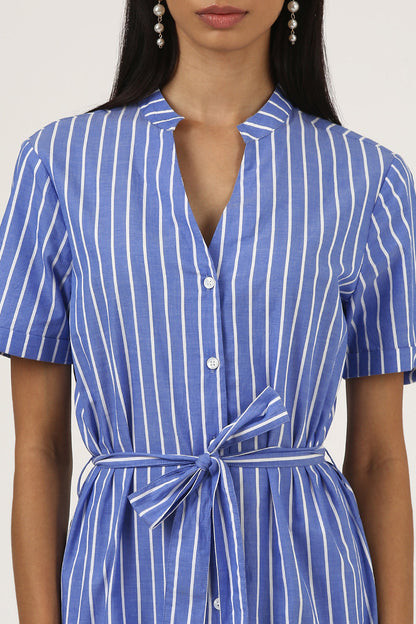 Blue & White Striped Shirt Dress