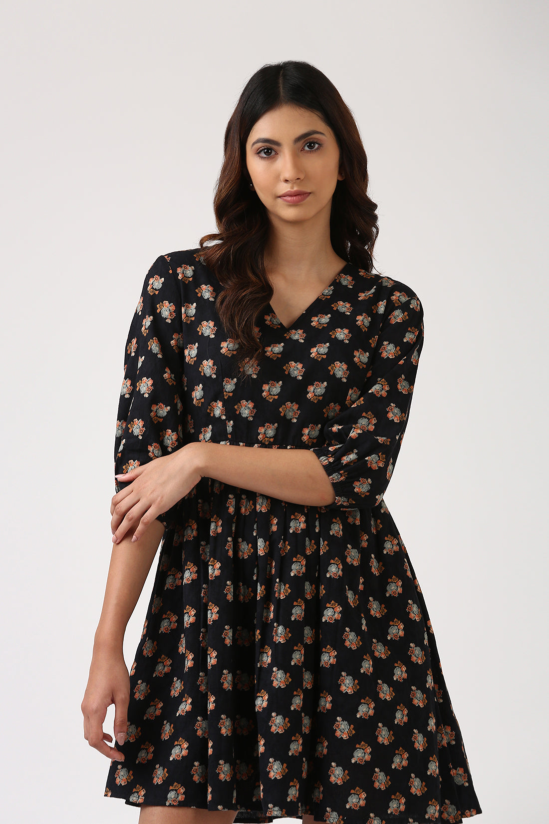 Black Printed Fit & Flare Dress