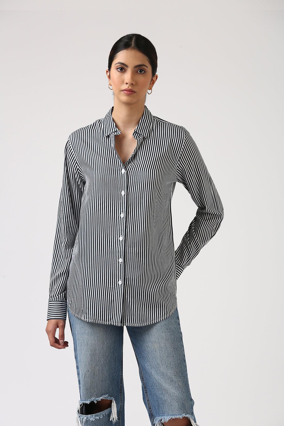 Classic Navy & White Striped Shirt